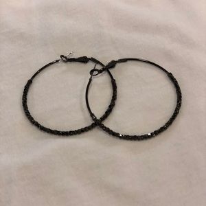 Black Beaded Hoop Earrings